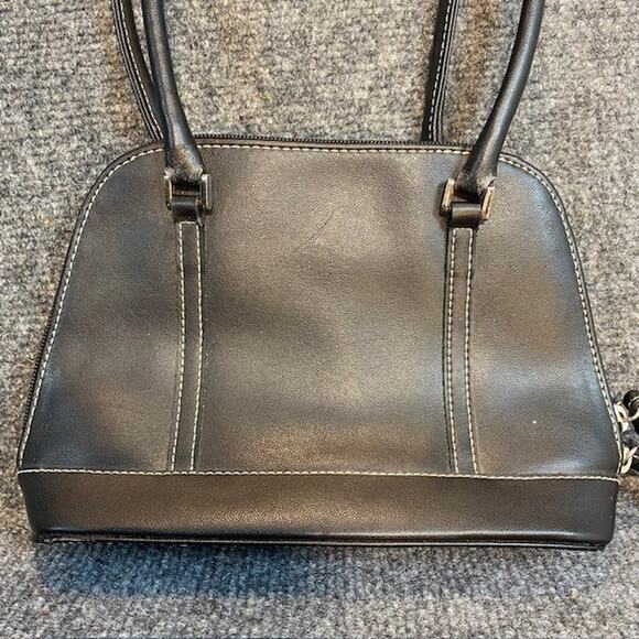 Vintage Y2K Liz Claiborne Black Faux Leather Bag Purse Double Handles Small - Picture 4 of 7